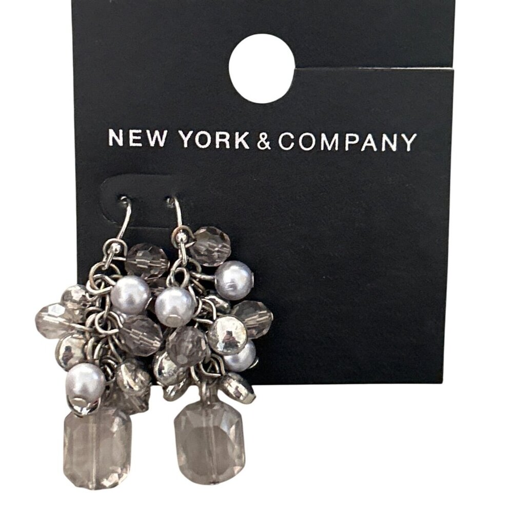 New York & Co Silver Bead Dangle Earrings  + WHBM Blue Crystal Cluster Earrings - Picture 3 of 6